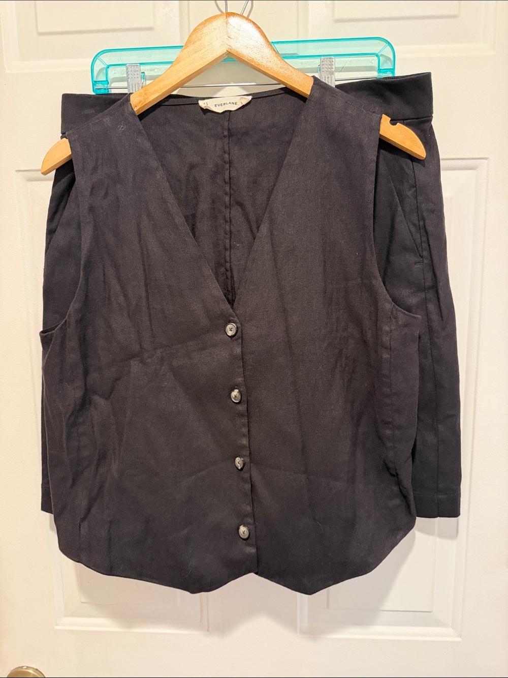 Everlane Black Button-Front Linen Shorts